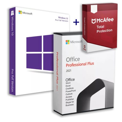 Microsoft Windows 10 Pro (OEM) + Office 2021 Professional Plus (Online-Aktivierung) + McAfee Total Protection (5 Geräte / 1 Jahr) Family Pack
