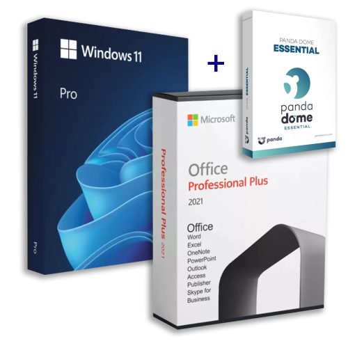 Microsoft Windows 11 Pro (OEM) + Office 2021 Professional Plus (Online-Aktivierung) + Panda Dome Essential (3 Geräte / 1 Jahr) Family Pack