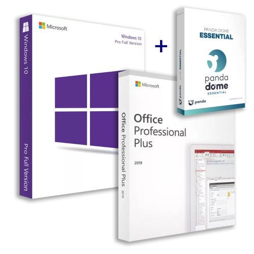 Microsoft Windows 10 Pro + Office 2019 Professional Plus (Online-Aktivierung) + Panda Dome Essential (3 Geräte / 1 Jahr) Family Pack